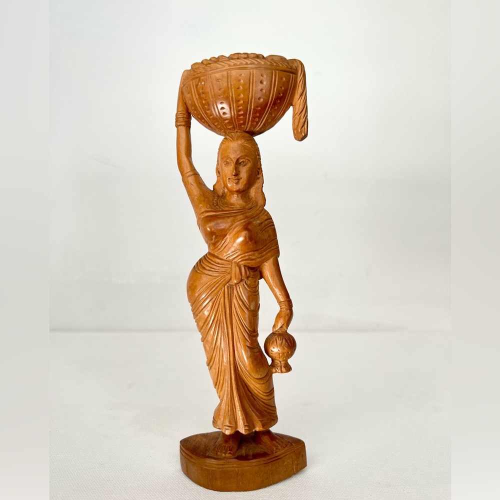 Women With Pot | Hand-carved Wooden Statue